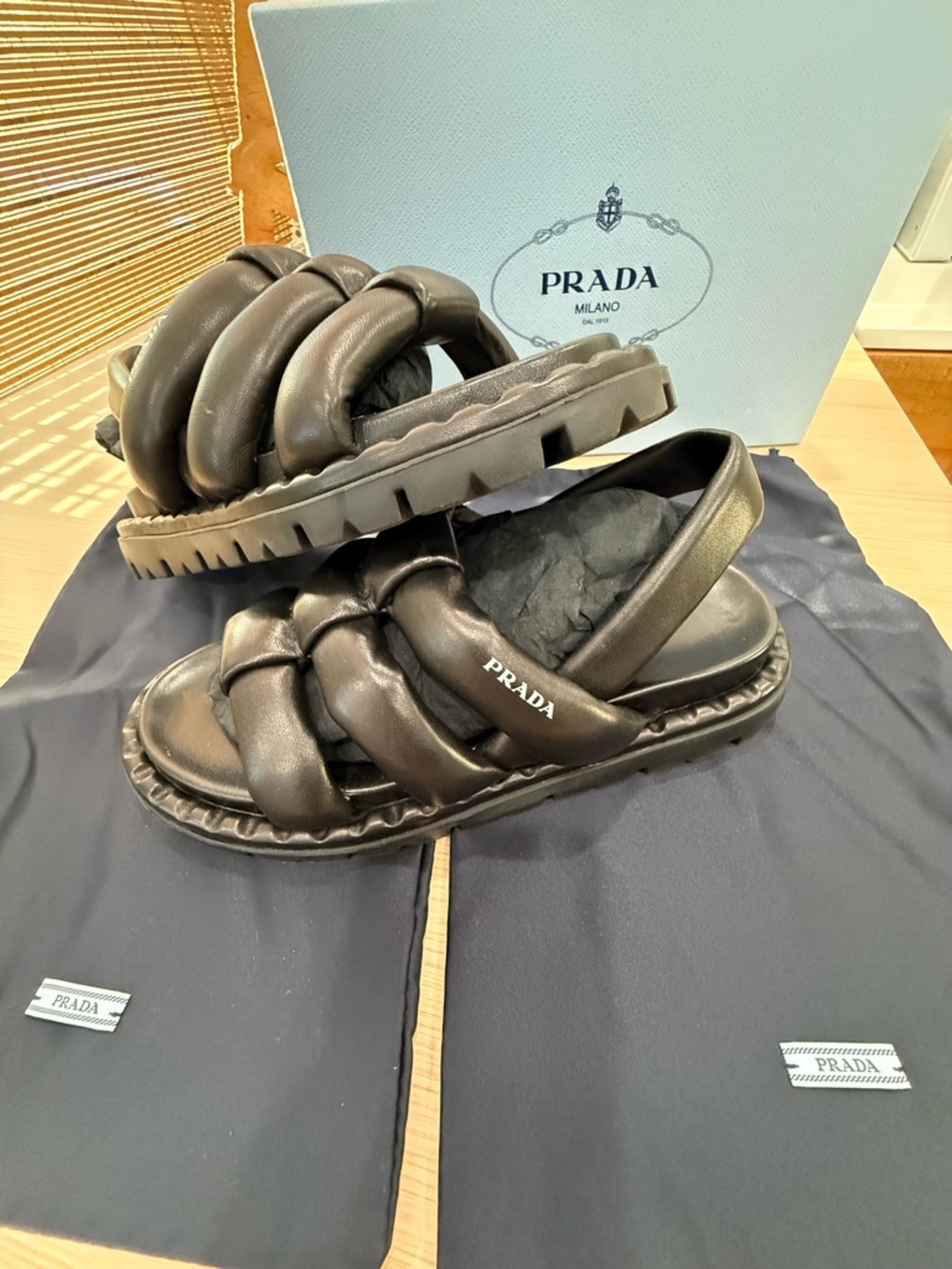 Authentic Prada Black Padded Leather Knot Slingback Sandals - Picture 3 of 8